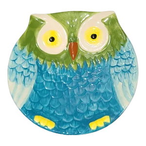 Vintage Majolica Hand Painted Colorful Wise Owl Dish #2