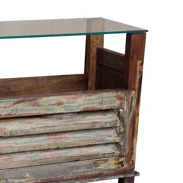 Farmhouse Vintage Distressed Shutter Repurposed Rustic Magazine Rack End Table For Sale - Image 3 of 3