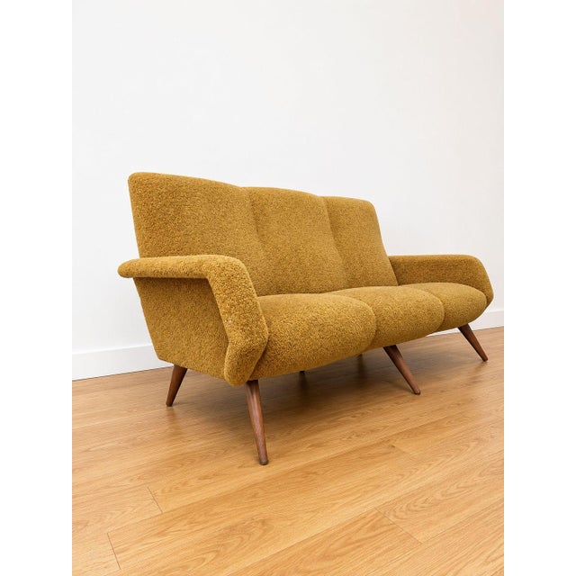 1950s Mid-Century Three Seater Sofa in Bouclé Senape by Marco Zanuso, 1950s For Sale - Image 5 of 6