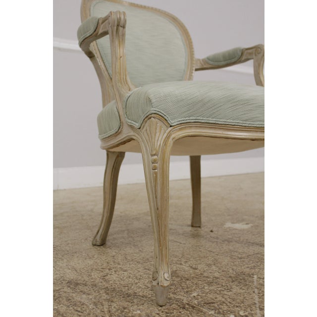 Paint Pair French Painted Finish Medallion Back Armchairs For Sale - Image 7 of 13