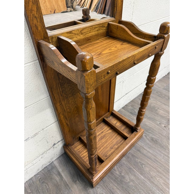 Late 20th Century Vintage Late 20th Colonial Revival Style Traditional Style Century Oak Hall Tree For Sale - Image 5 of 11