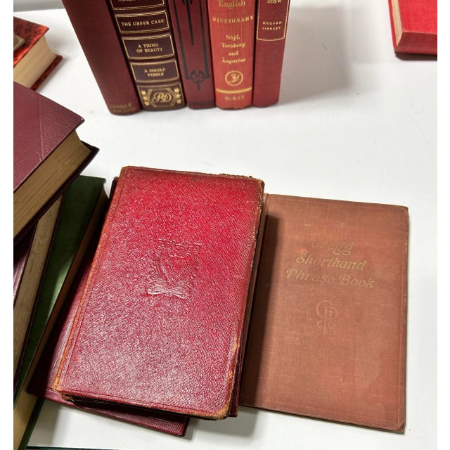 Paper Vintage Burgundy Leather Decorative Books – Library Styling Set of 23 For Sale - Image 7 of 12