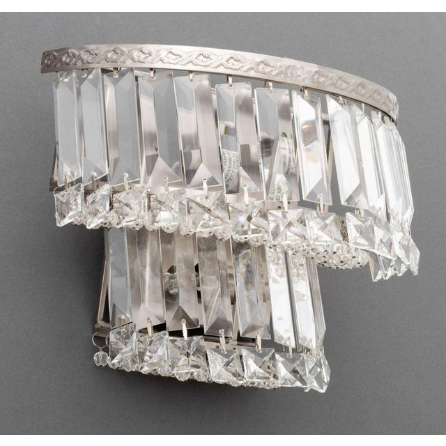 Chrome and Crystal Two-Tier Wall Sconces, Pair For Sale - Image 4 of 10