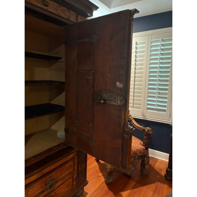 Antique Spanish Renaissance Figural Carved Mixed Woods Two Door Cupboard For Sale - Image 9 of 13