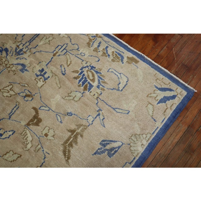 Traditional Royal Blue Beige Vintage Turkish Room Size Rug For Sale - Image 3 of 13