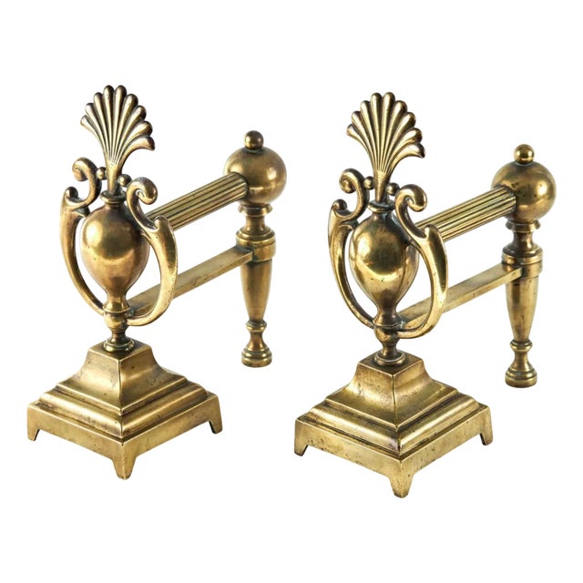 Antique Victorian Brass Firedogs, 1860, Set of 2 For Sale
