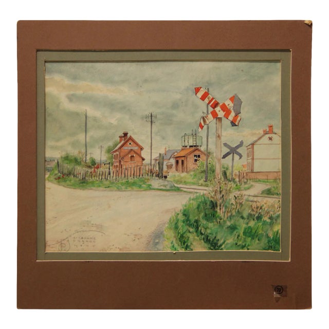 1940s "Sissonne France" Watercolor Naturalistic Landscape Painting For Sale