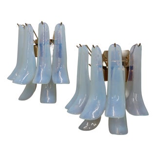 Gilt and Opaline Murano Glass Petal Wall Sconces from La Murrina, 1980s, Set of 2 For Sale