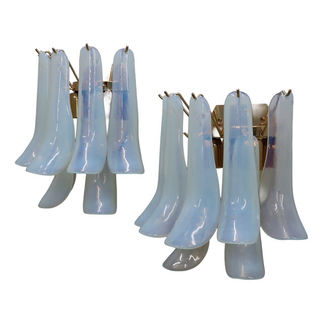Gilt and Opaline Murano Glass Petal Wall Sconces from La Murrina, 1980s, Set of 2 For Sale
