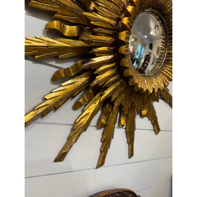Gold Vintage Convex Sunburst Mirror For Sale - Image 8 of 10