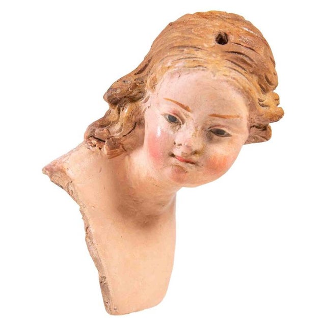 Polychrome Ceramic Head of Young Girl, Italy, 18th Century For Sale - Image 5 of 5
