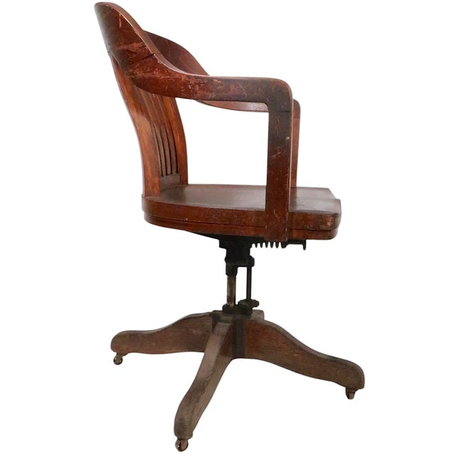 American Early 20th Century Bank of England Jury Style Swivel Tilt Oak Desk Chair by the Marble and Shattuck For Sale - Image 3 of 14