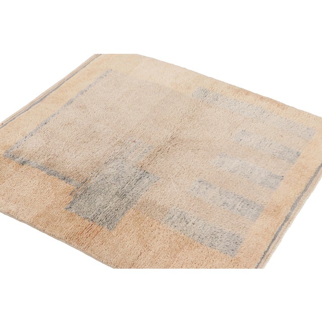 Rug & Kilim Rug & Kilim’s Moroccan Square Rug With Brown and Blue Geometric Patterns For Sale - Image 4 of 7