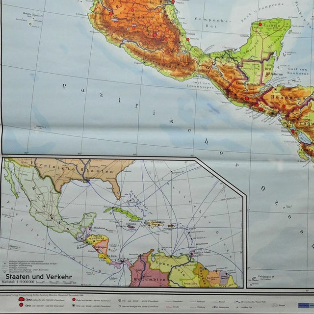 Large Central America Northern South America Wall Chart Poster Rollable Map For Sale - Image 4 of 7