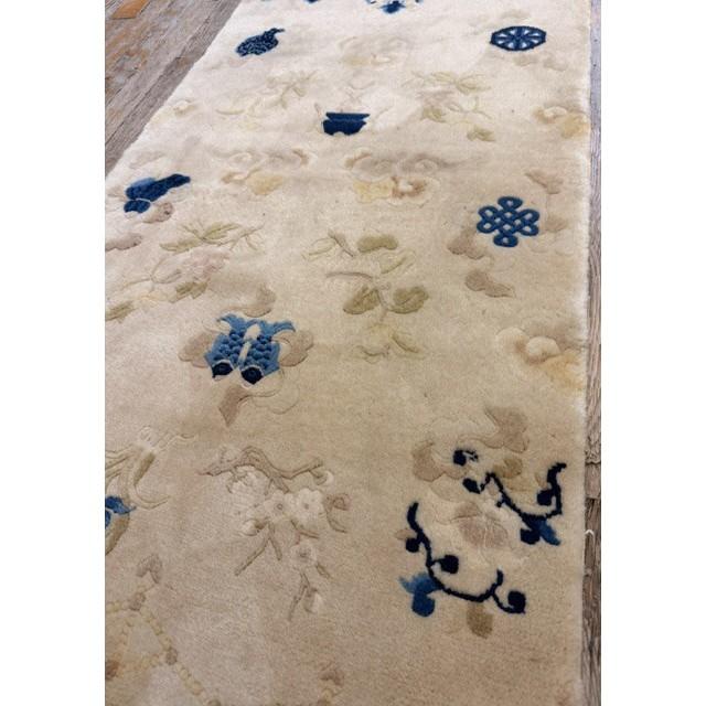1920s 1920s Beige Field Traditional Symbols Art Antique Chinese Peking Small Rug For Sale - Image 5 of 6