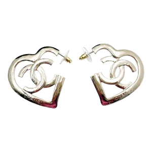 Chanel Brand New Light Gold Open Heart Large Piercing Earrings - 2 Pieces