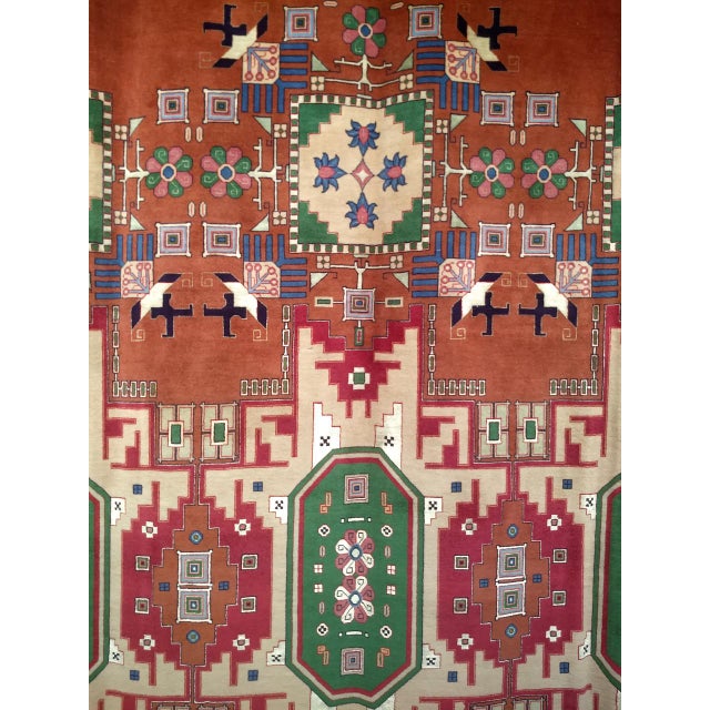 Vintage Persian Tehran Area Rug, Hand-Knotted Wool & Silk, Allover Geometric Pattern, Red & Green, 7x10 For Sale - Image 4 of 7