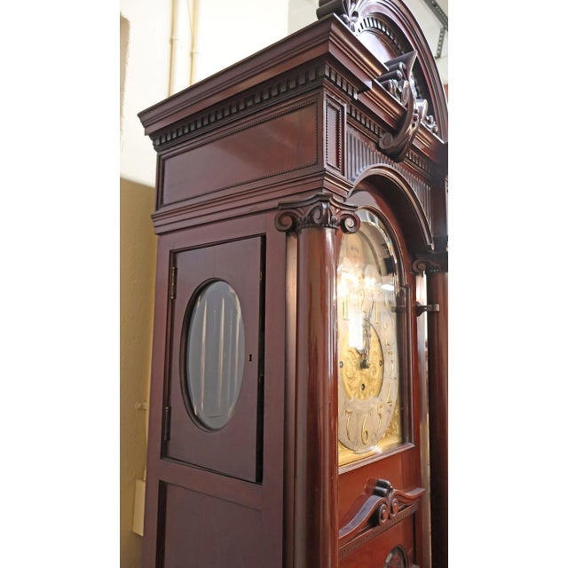 Brown Antique Late 19th Century Victorian Mahogany 9 Tube Tall Case Grandfather Clock For Sale - Image 8 of 17