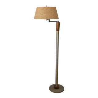 American Modernist Floor Lamp With Swing Out Arm & Original Shade For Sale