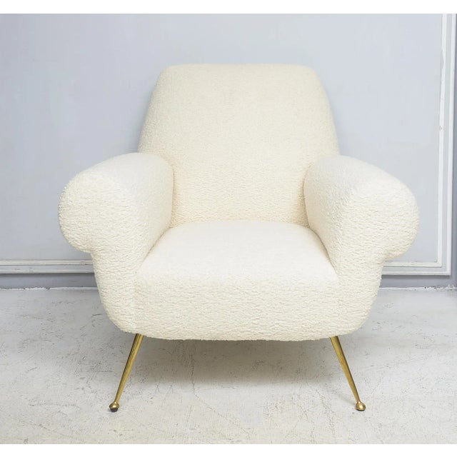 Modern Pair of 1950s Italian-Mid-Century Lounge Chairs Upholstered in Boucle For Sale - Image 3 of 9