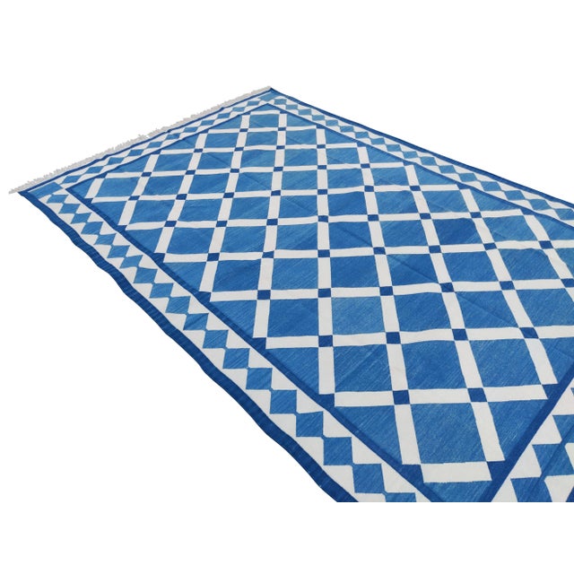 Mid-Century Modern Handmade Cotton Vegetable Dyed Reversible Diamond Cross Rug 8x10 For Sale - Image 3 of 11