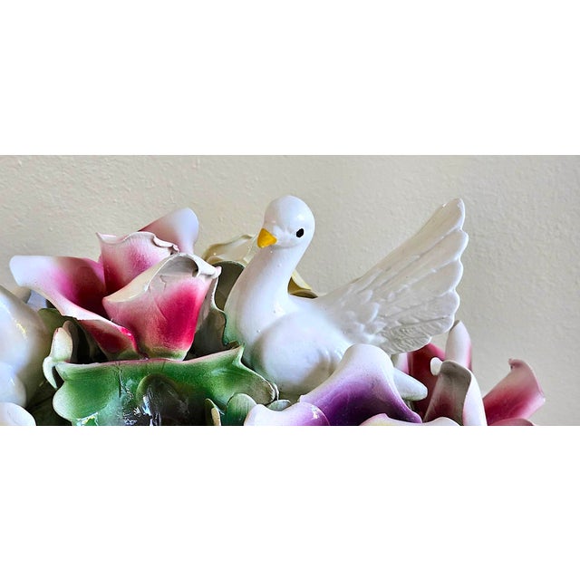 1970s Nuova Capodimonte Grand Porcelain Centerpiece With Doves & Roses For Sale - Image 14 of 17