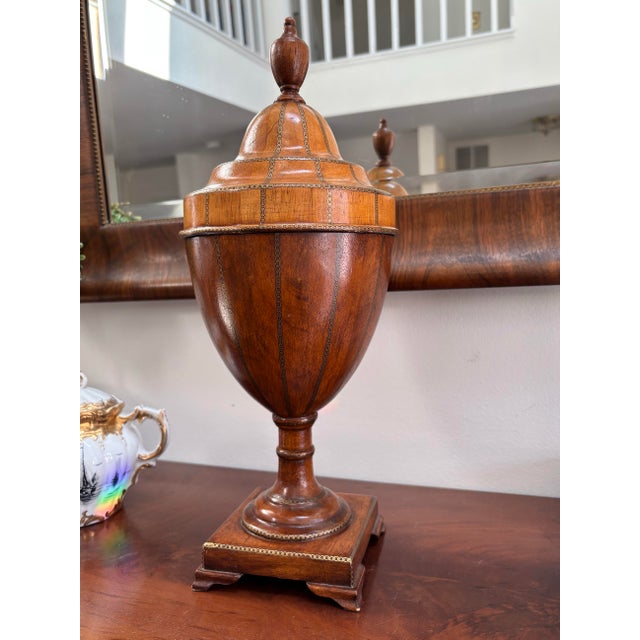 Traditional Antique Edwardian Inlaid Satinwood Cutlery Urn 16” For Sale - Image 3 of 12