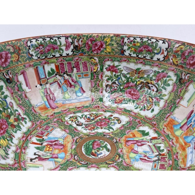 Mid 19th Century Chinese Export Porcelain Rose Medallion Large Punch Bowl For Sale - Image 5 of 11