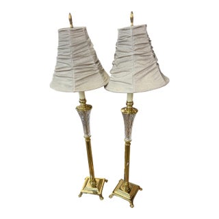 1970s Waterford Crystal and Brass Floor Lamp - a Pair For Sale