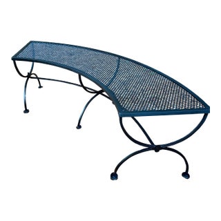Vintage Salterini Style Curved Wrought Iron Garden Bench, Restored For Sale