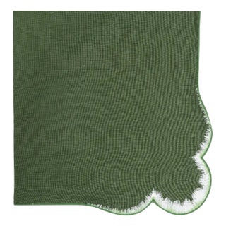 VALVER Riffle Green Embroidered Linen Napkin from Los Encajeros For Sale