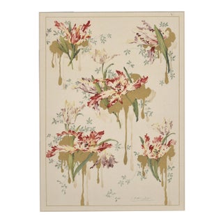 1900 Art Nouveau Botanical Design Chromolithograph-Tulip, Matted For Sale