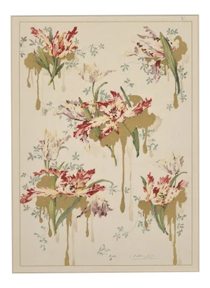 1900 Art Nouveau Botanical Design Chromolithograph-Tulip, Matted