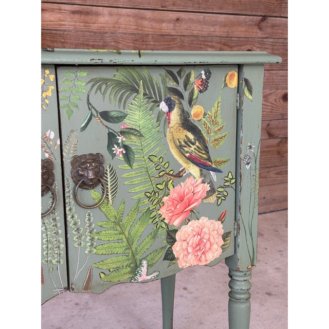 Vintage Hand-Painted & Decoupaged Botanical Jungle Cabinet – Custom Mixed Media Art Piece For Sale - Image 9 of 12