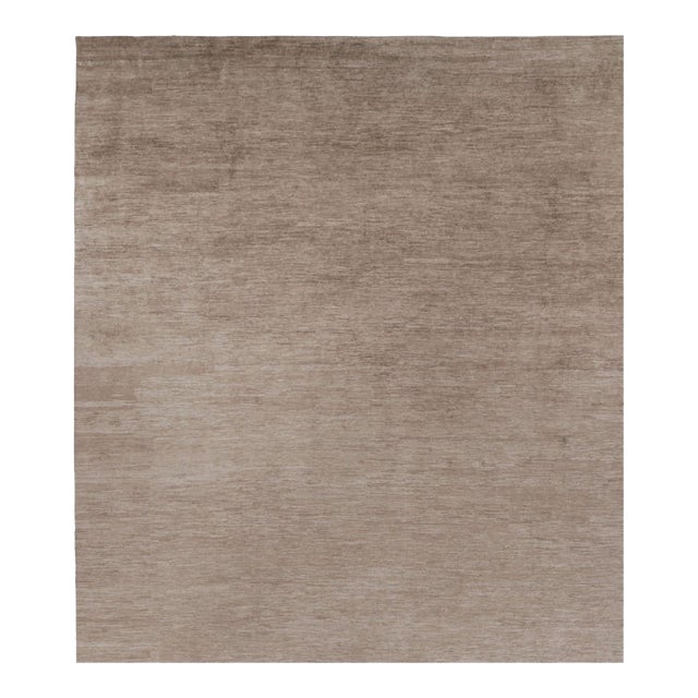 Rug & Kilim’s Oversized Modern Textural Rug in Brown, White and Beige Striae - 14x16 For Sale