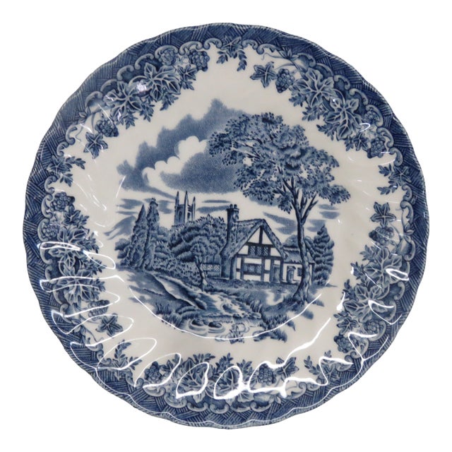 Late 19th Century Churchill the Brook Blue White Small Plate Fine China Made in England 4805b For Sale