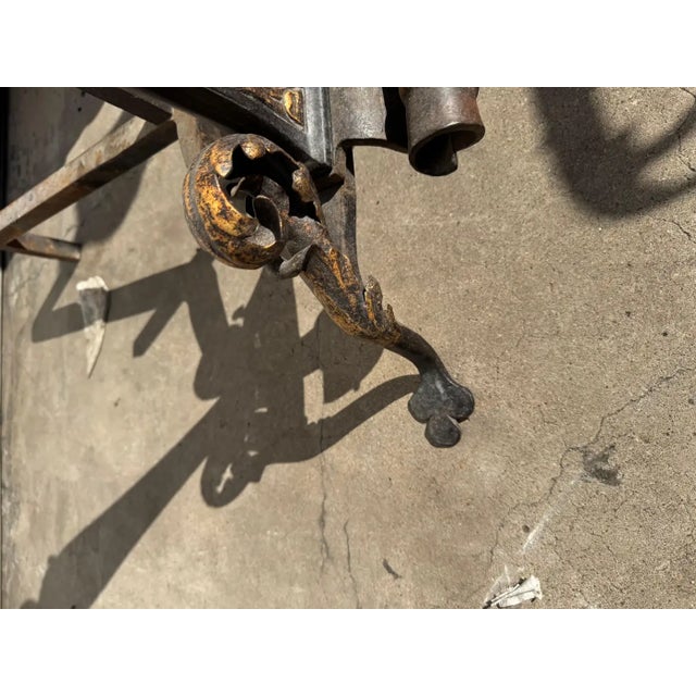 Metal Pair of Early 19th Century Italian Gilt Wrought Iron Acanthus Andirons For Sale - Image 7 of 9