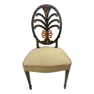 Vintage Hand-Painted Neoclassical Plume Back Side Chair, Newly Reupholstered For Sale