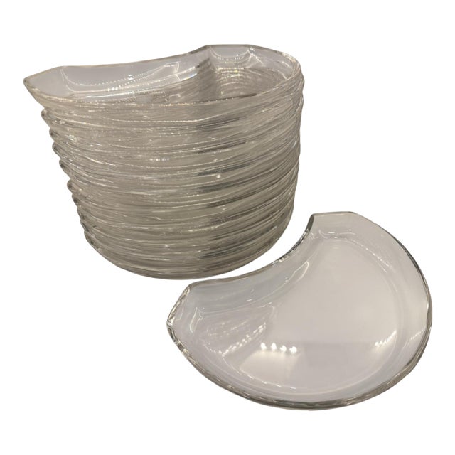 Mid 20th Century Val Saint-Lambert Crescent Crystal Salad Plates- Set of 11 For Sale
