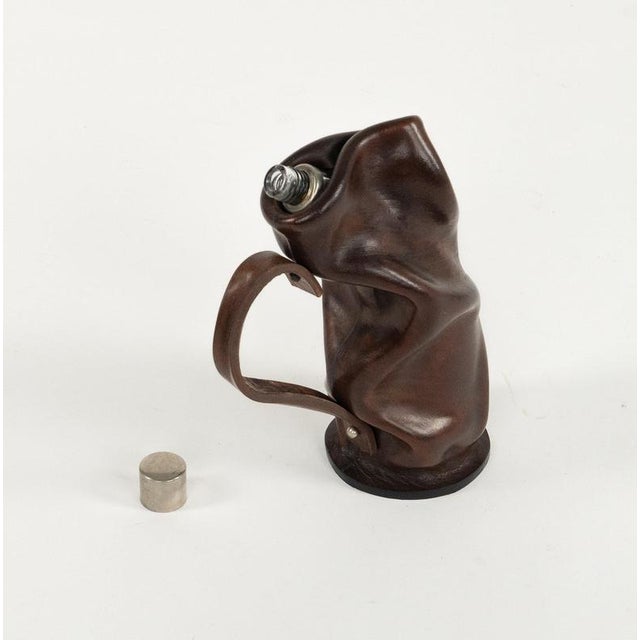 Mid-Century Liqueur Bottle in Brown Leather and Glass, Italy, 1960s For Sale - Image 11 of 14