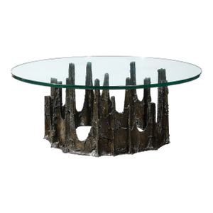 Mid-Century Round Stalagmite Form Cocktail Table in Bronze Signed Paul Evans