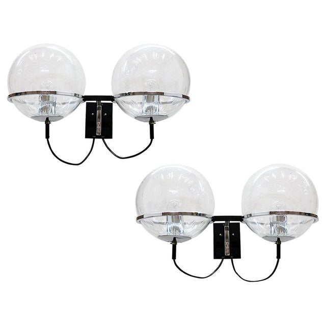 Double Ball Wall Sconces Glass & Chrome by Frank Ligtelijn, Raak 1960s, Set of 2 For Sale - Image 6 of 6