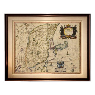 Antique Map of China, Japan & Korea with Cartouches and Ships from Blaeu, 1642 For Sale