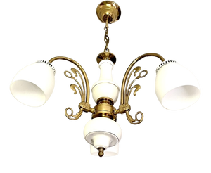 Art Nouveau Style Porcelain Chandelier with Gilded Brass, 1970s