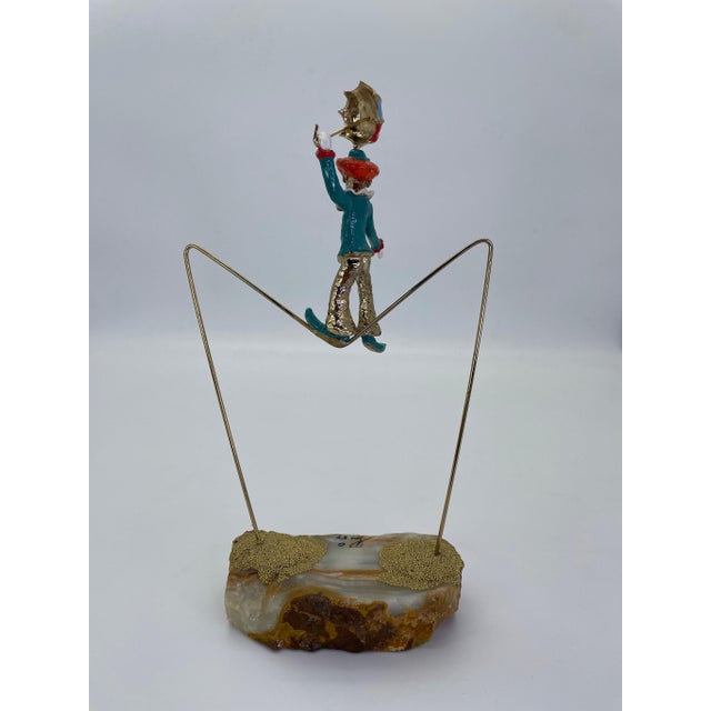 Vintage Ron Lee High Wire Circus Clown Sculpture With Umbrella on Natural Onyx Base, Signed 1984 For Sale - Image 9 of 11