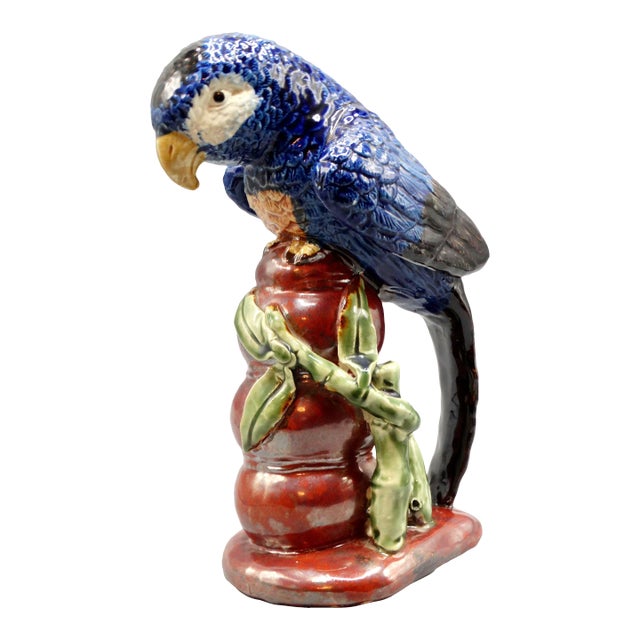 Large Italian Majolica Parrot Figurine 10.5" Height For Sale