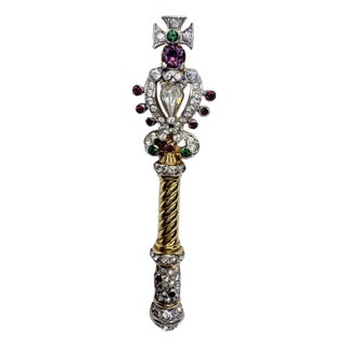 Mazer Bros Royal Sceptre Brooch • 1940s–50s Regalia Series • Multi‑Stone For Sale
