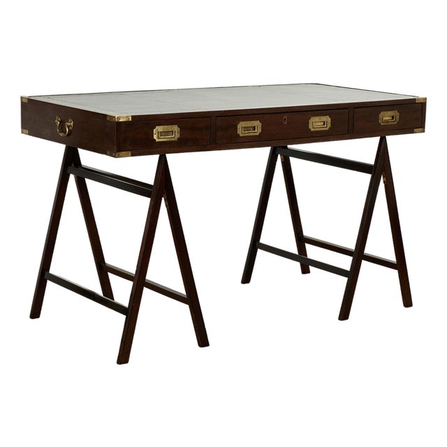 Antique British Colonial Campaign Sawhorse Desk For Sale