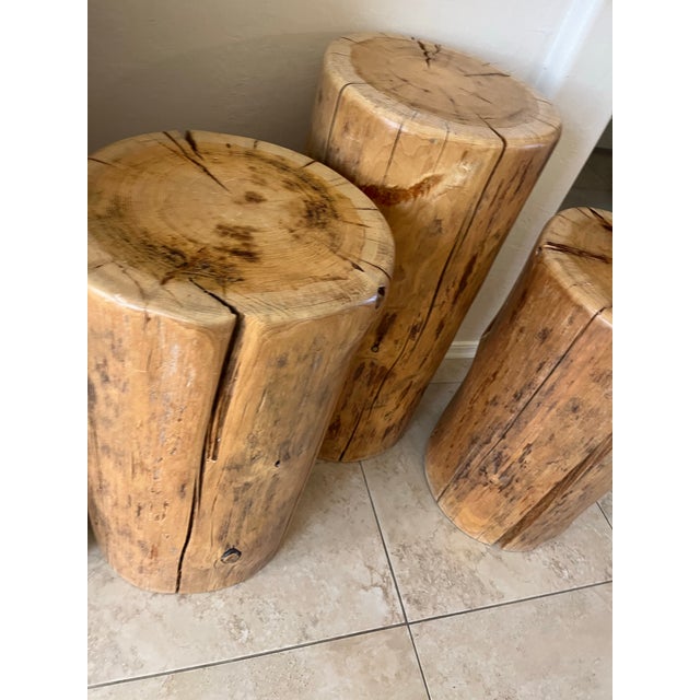 Set of Three Solid Wood Stump Side Tables For Sale In Phoenix - Image 6 of 12