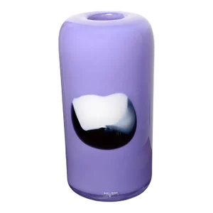 Artist Gunnel Sahlin Kosta Boda Sweden Purple Black White Cylinder Glass Vase